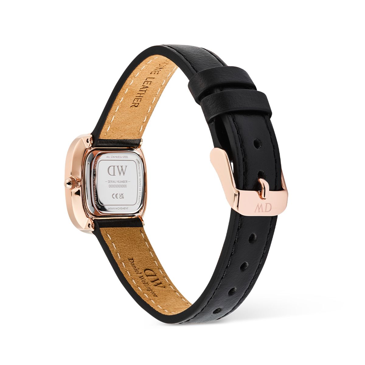다니엘 웰링턴(DANIEL WELLINGTON) MARGOT SHEFFIELD 메탈 유광 로즈골드 블랙레더 여자 손목시계