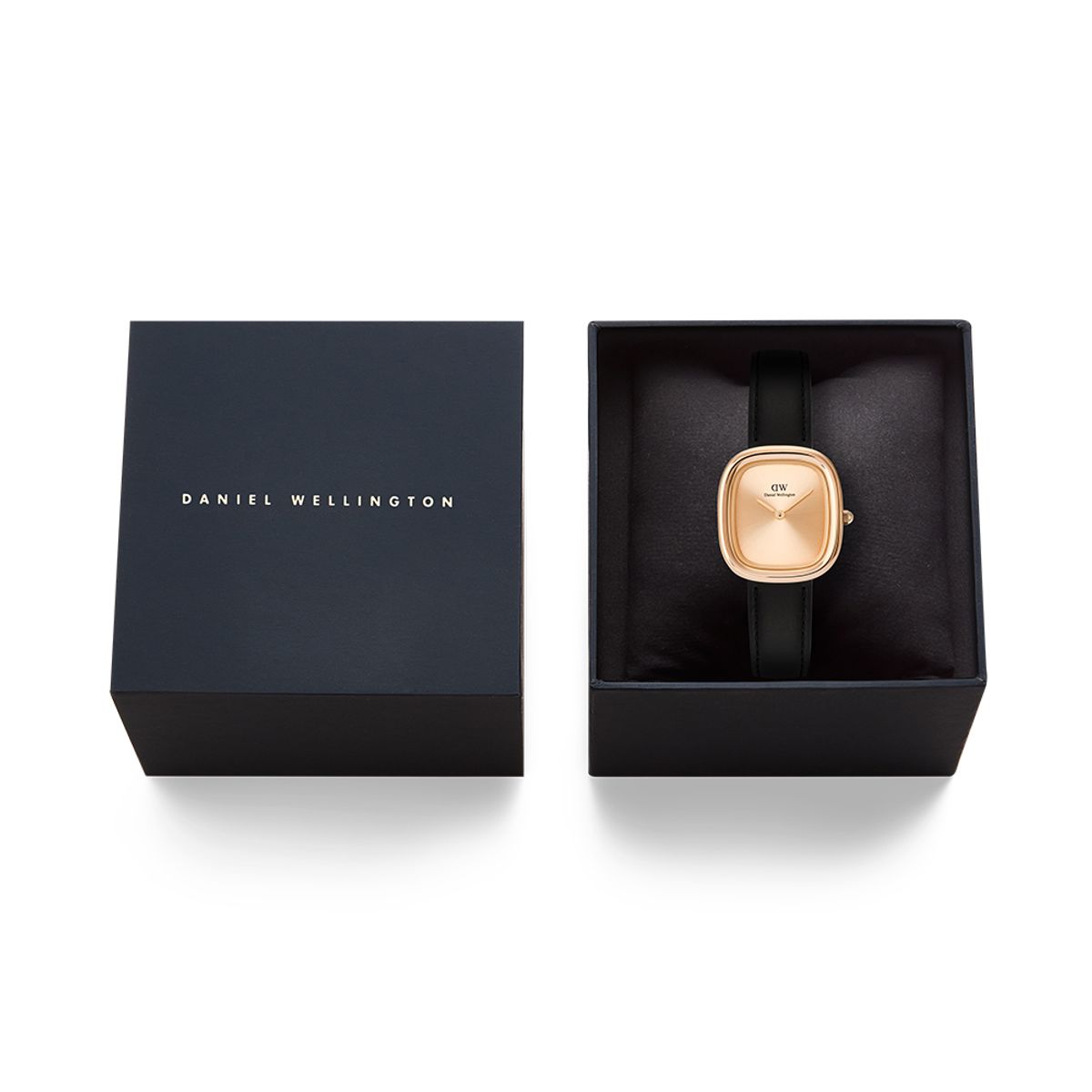 다니엘 웰링턴(DANIEL WELLINGTON) MARGOT SHEFFIELD 메탈 유광 로즈골드 블랙레더 여자 손목시계