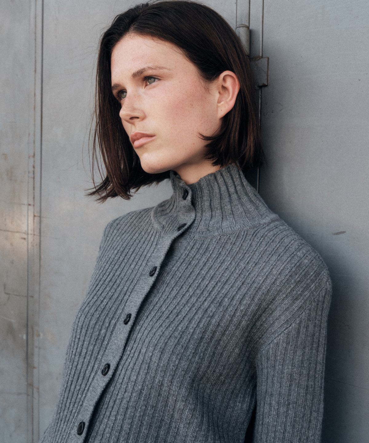 씨타(CITTA) Essential Soft High Neck Knit Cardigan_CTK242(Grey)