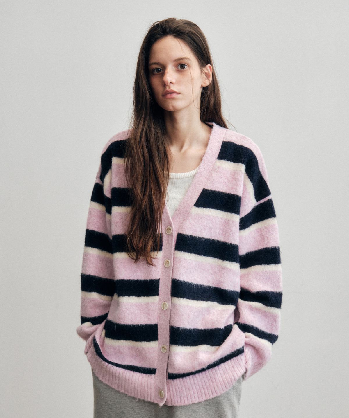 씨타(CITTA) Soft Hair Multi Stripe Knit Cardigan_CTK241(2color)