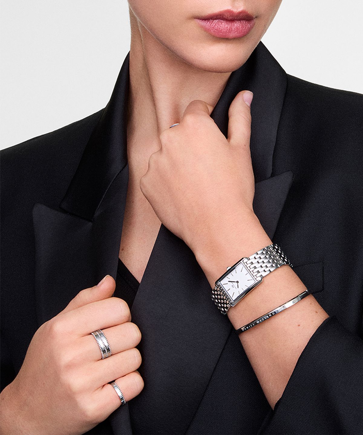 다니엘 웰링턴(DANIEL WELLINGTON) CLASSIC AURA DUO RING 심플 포인트 써지컬스틸 레이어드링