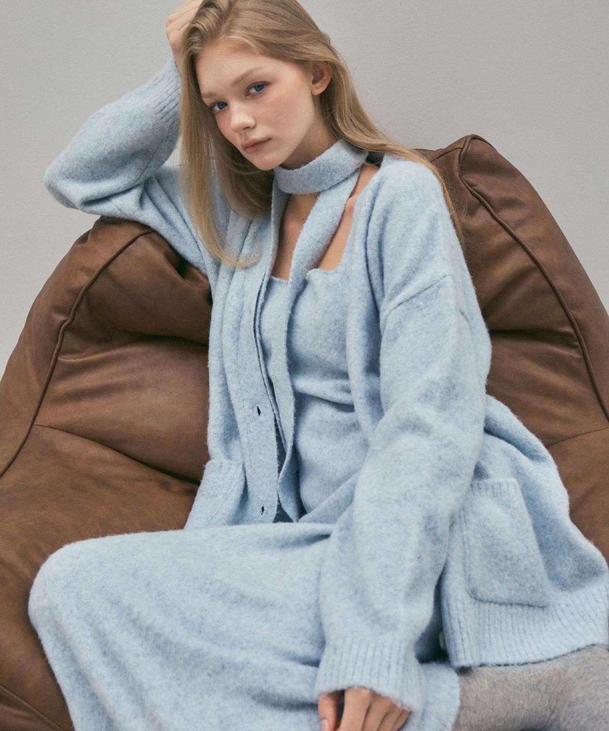 씨타(CITTA) Soft Wool Over Hairy Knit Cardigan_CTK234(Sky Blue)