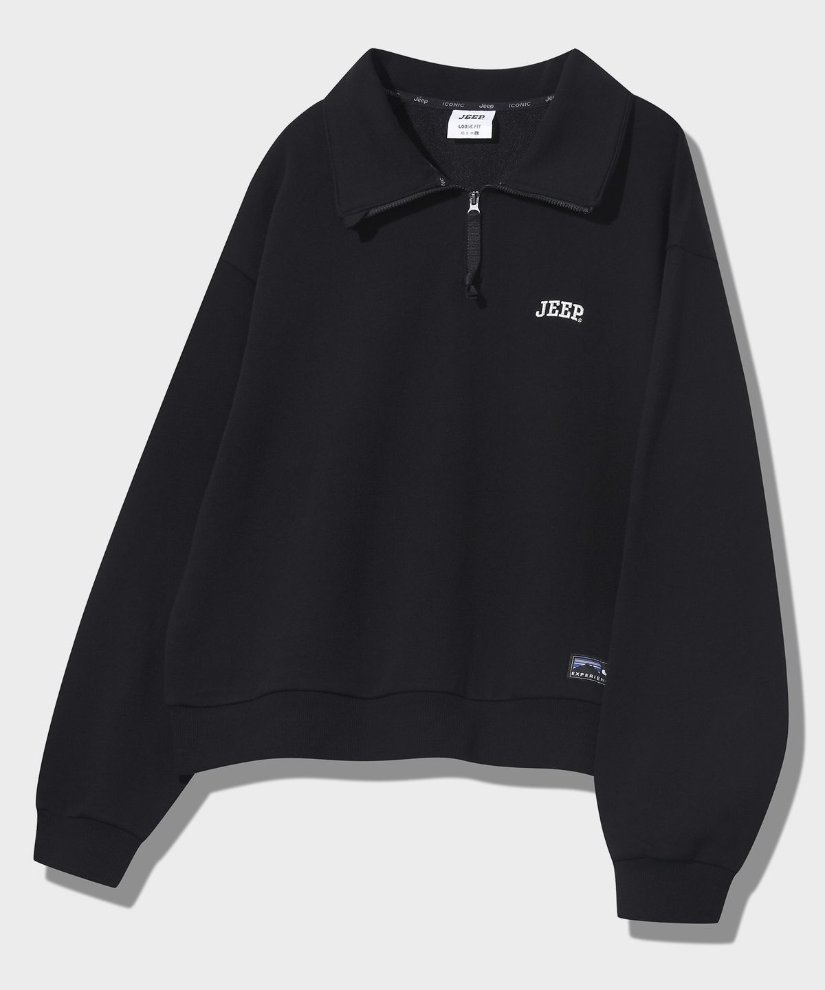 지프(JEEP) 에센셜 스몰로고 하프집업 크롭 맨투맨 (JQ5TSF801BK)