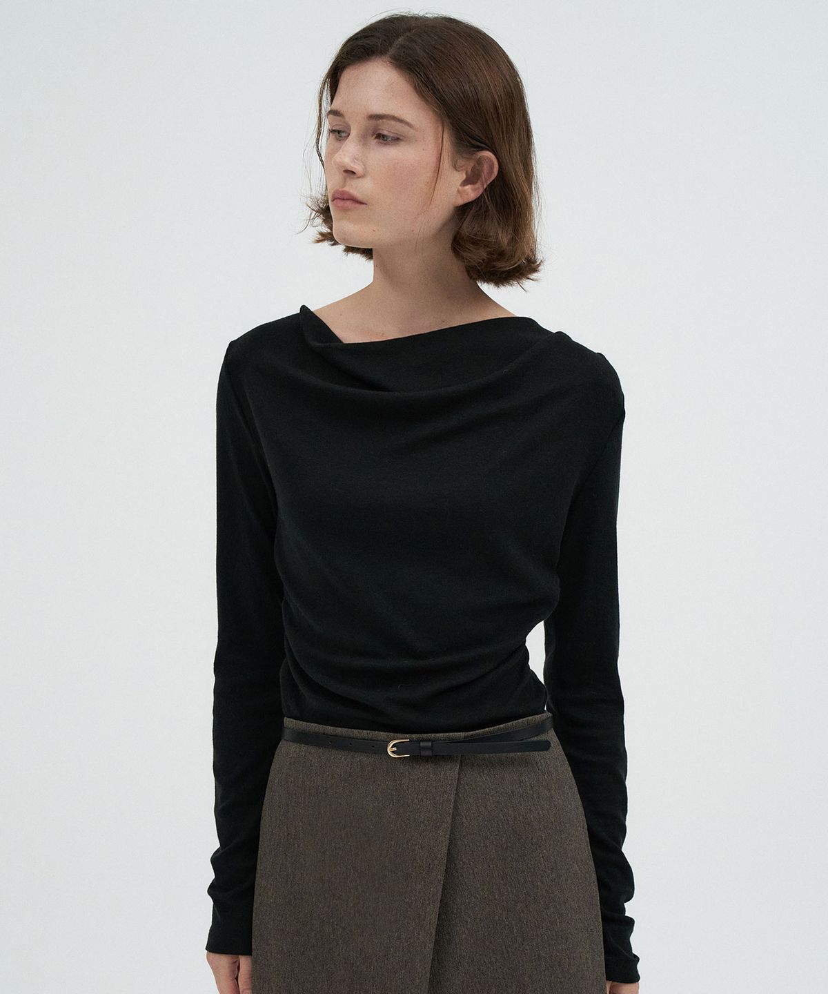 라메레이(LAMEREI) Drape Neck Wool T-shirt[LMBFAU25TT605]-4color