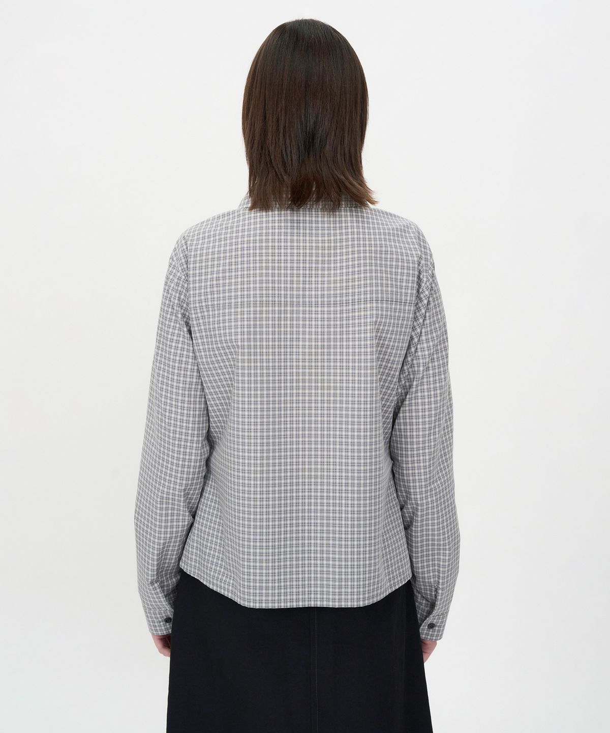 인사일런스 우먼(INSILENCE WOMEN) 체크 셔링 셔츠 GREY CHECK