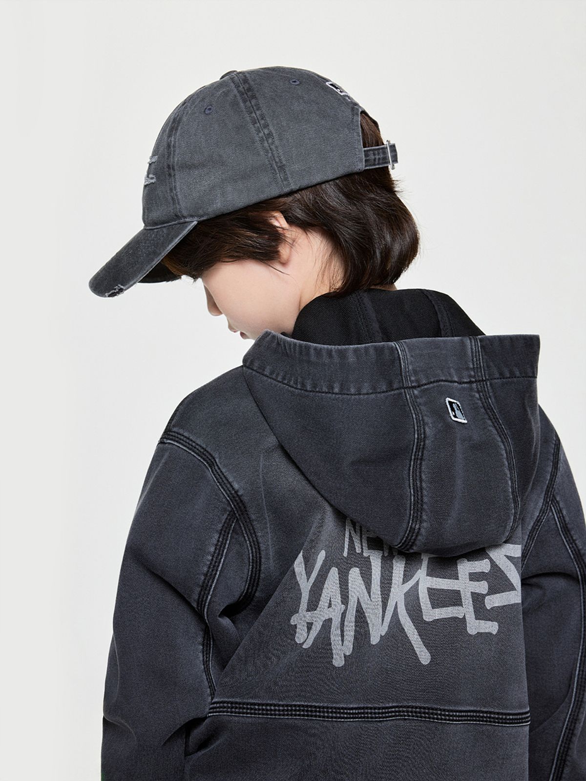 엠엘비 키즈(MLB KIDS) 스트릿 져지데님 후드 자켓 NY (L.Charcoal Grey)