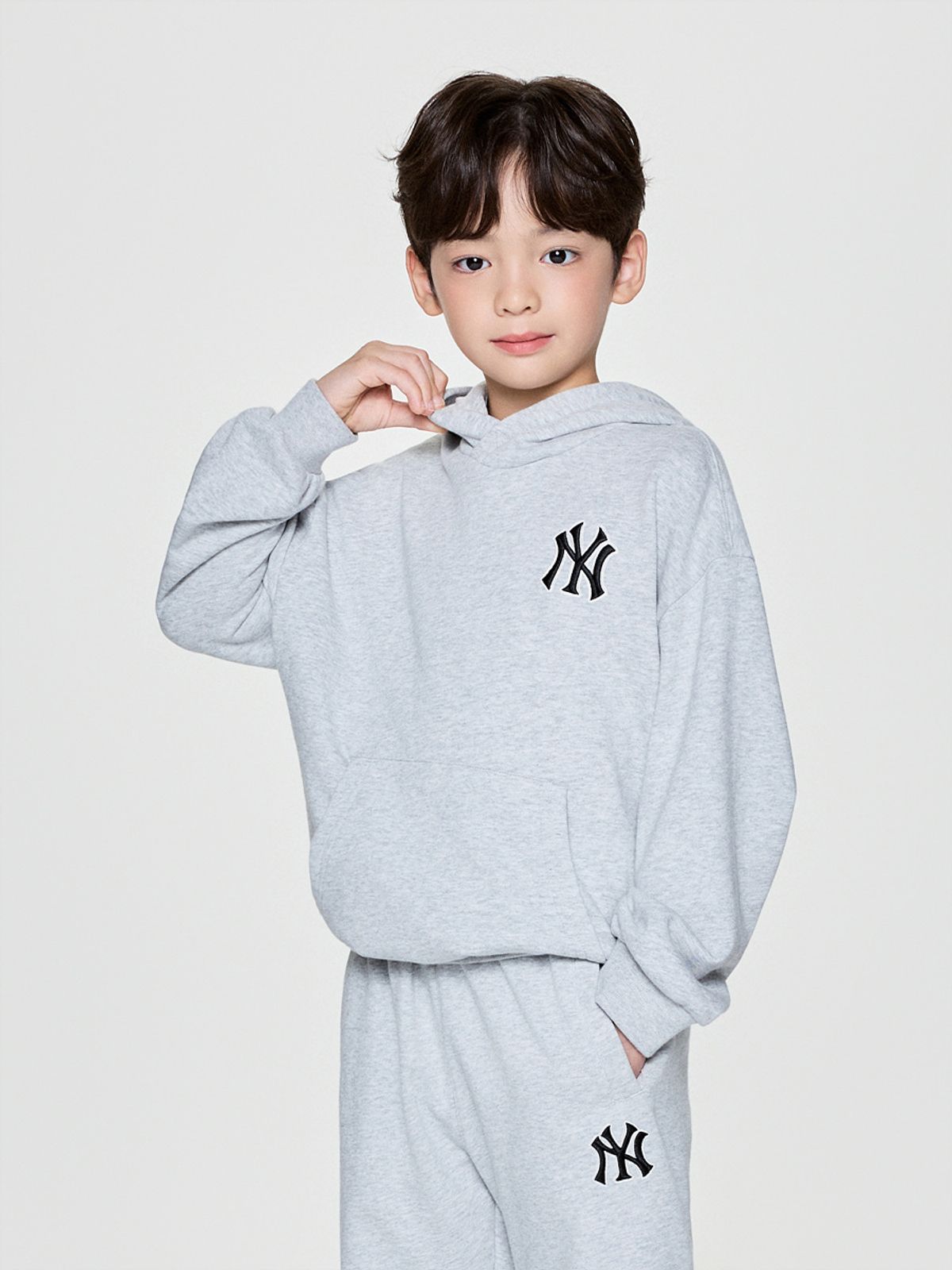 엠엘비 키즈(MLB KIDS) 베이직 스몰로고 후드 NY (L.Melange Grey)