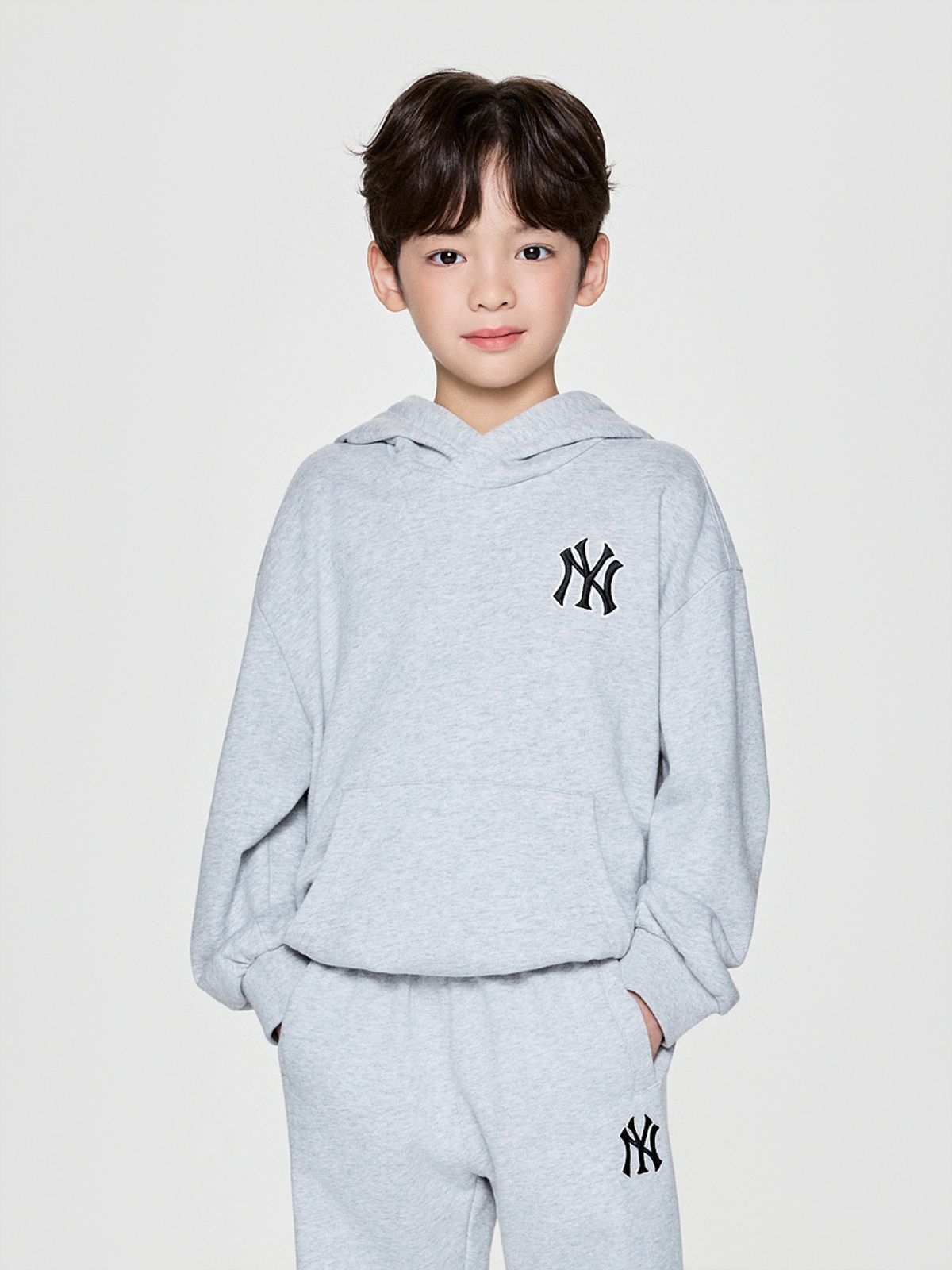 엠엘비 키즈(MLB KIDS) 베이직 스몰로고 후드 NY (L.Melange Grey)