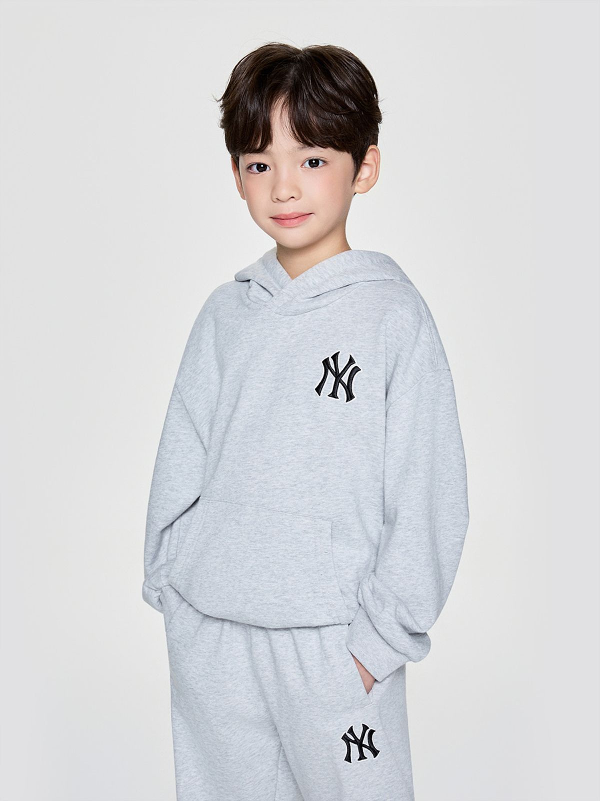 엠엘비 키즈(MLB KIDS) 베이직 스몰로고 후드 NY (L.Melange Grey)