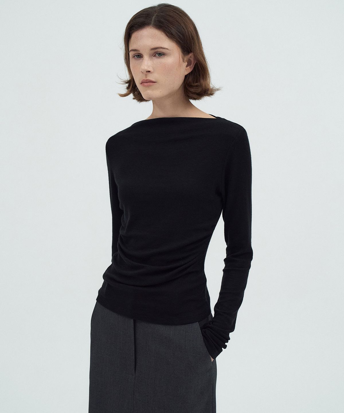 라메레이(LAMEREI) Boat-neck Wool T-shirt[LMBEAUTT607]-4color