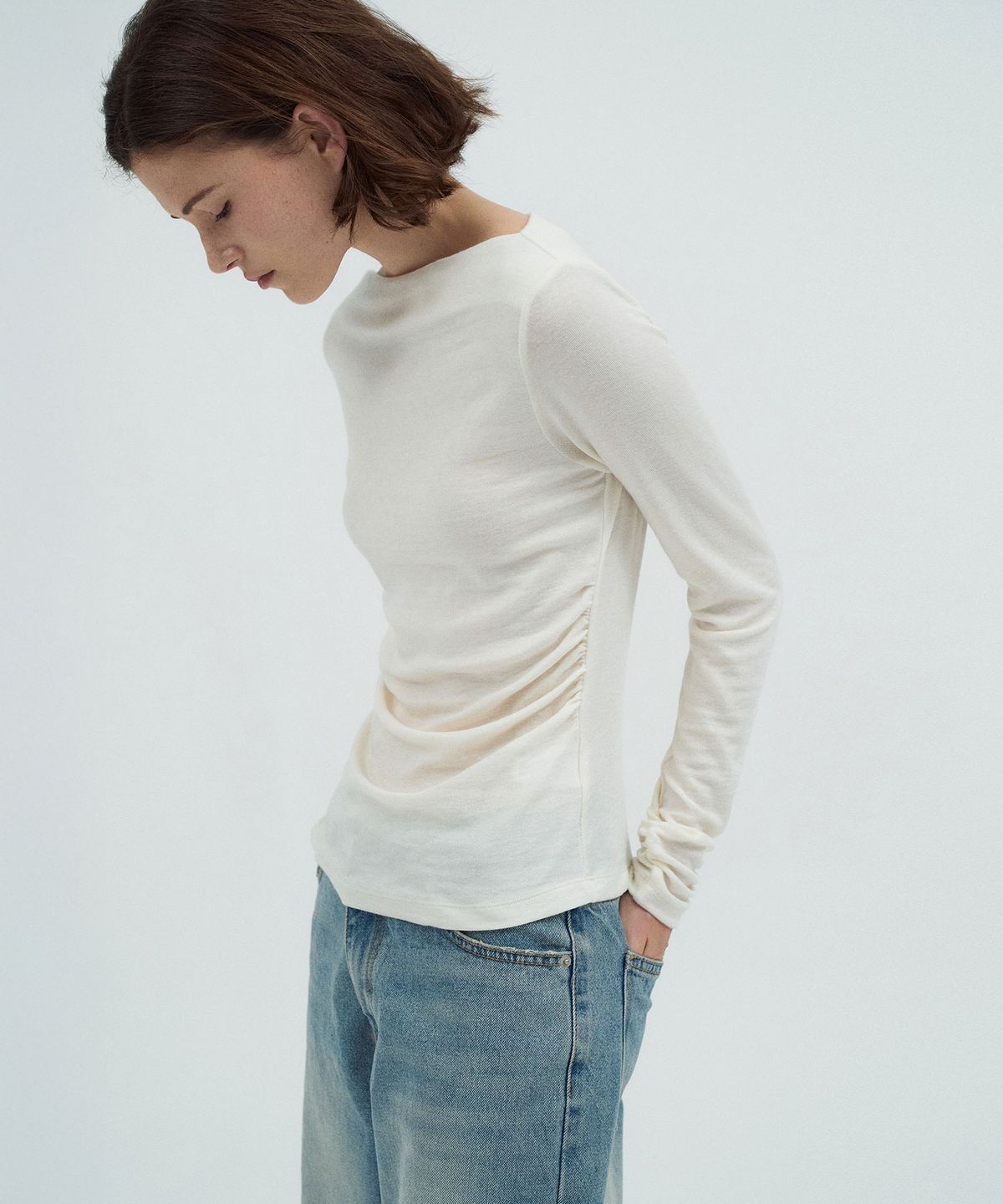 라메레이(LAMEREI) Boat-neck Wool T-shirt[LMBEAUTT607]-4color