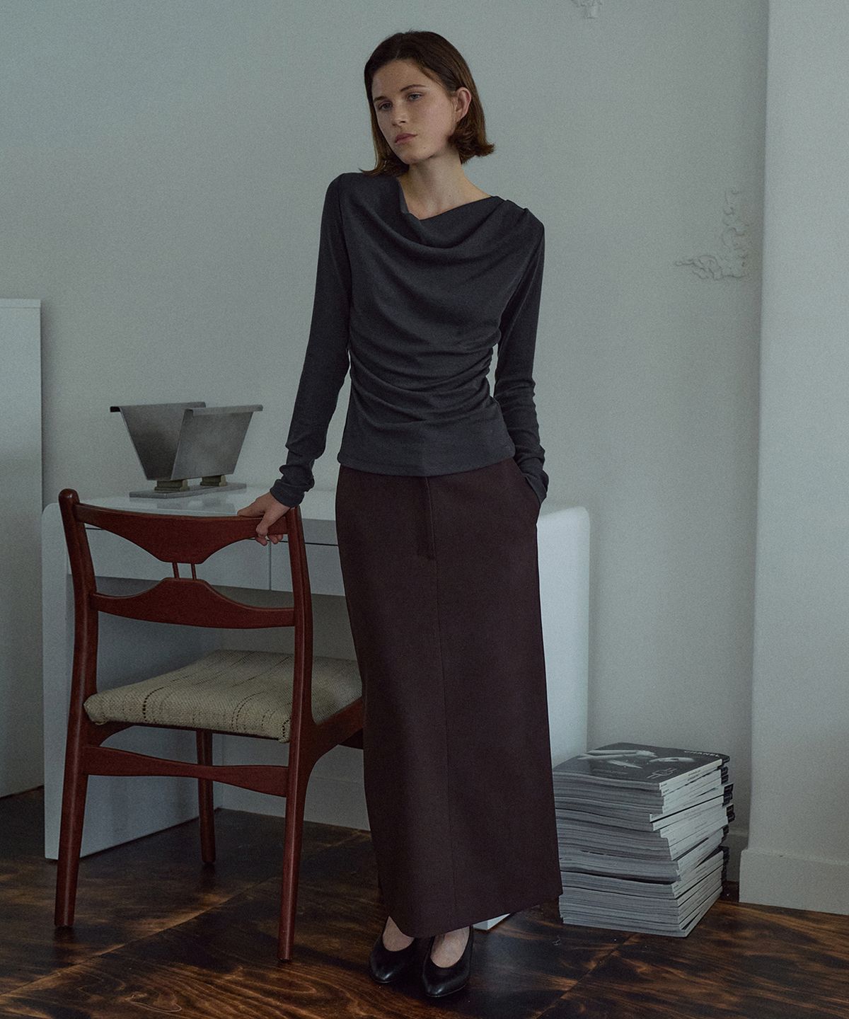 라메레이(LAMEREI) Maxi H-line Skirt[LMBFAU25SK405]-2color
