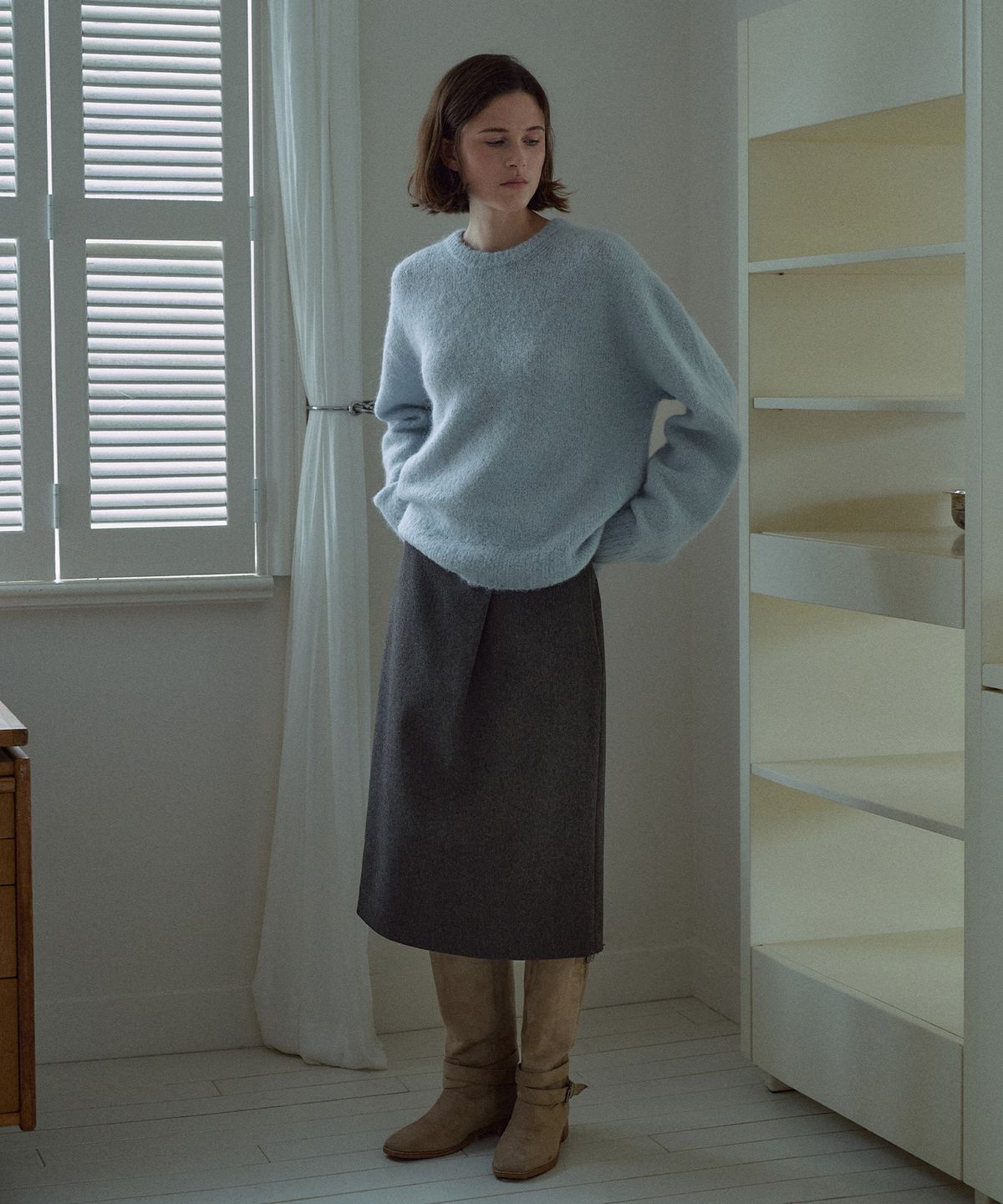 라메레이(LAMEREI) One-tuck Midi Skirt[LMBEAUSK406]-2color