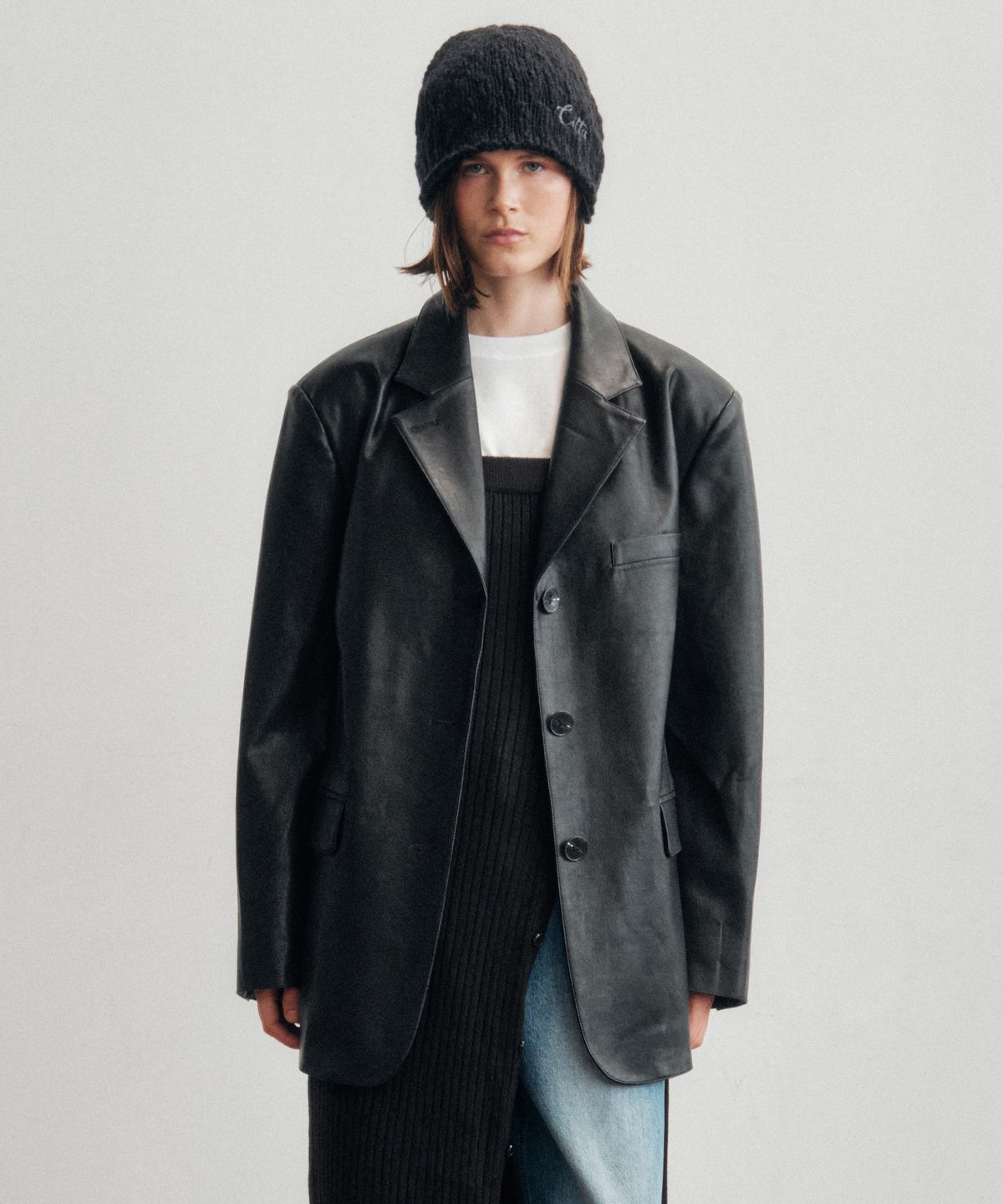 씨타(CITTA) Essential OverFit Leather Blazer Jacket_CTO140(Black)