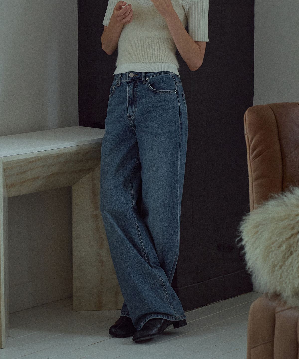 라메레이(LAMEREI) [기장선택]Classic Straight Denim Pants[LMBFAU22DN102]-Indigo Blue