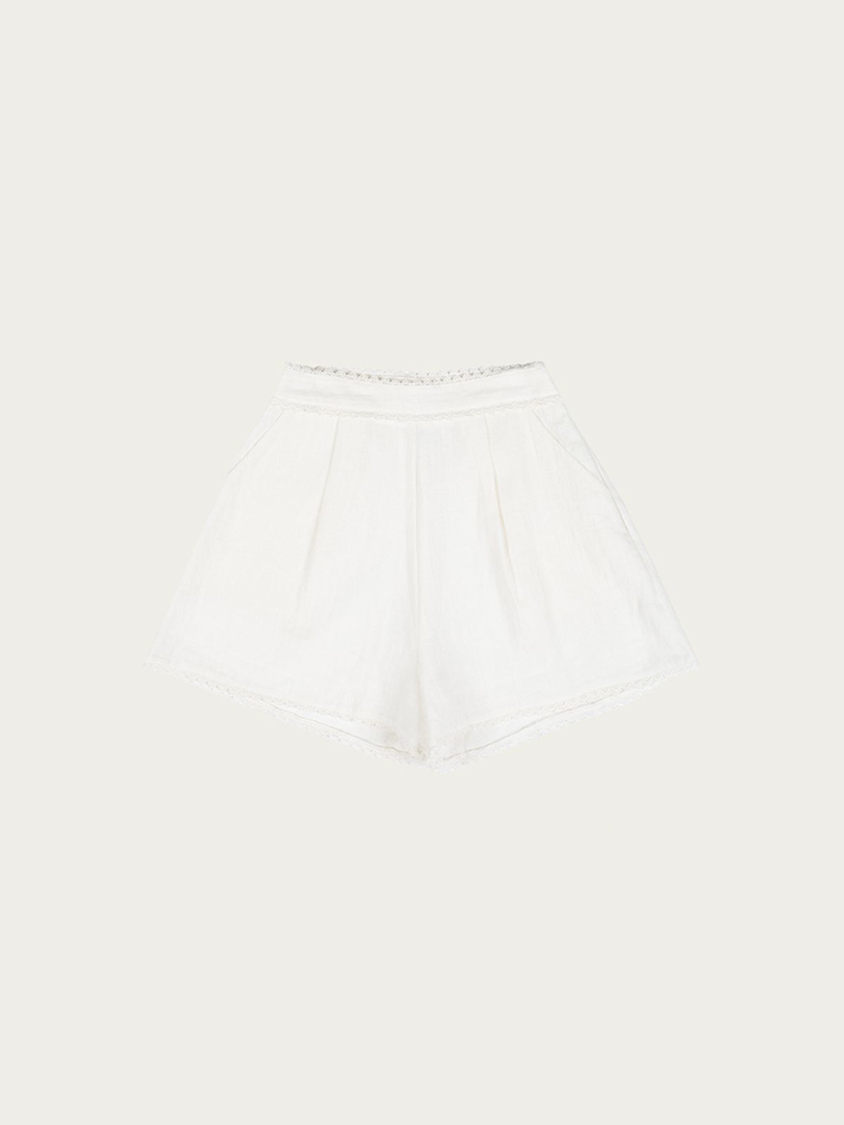 사사에오르빗(SASAEORBIT) Linen Lace Shorts White