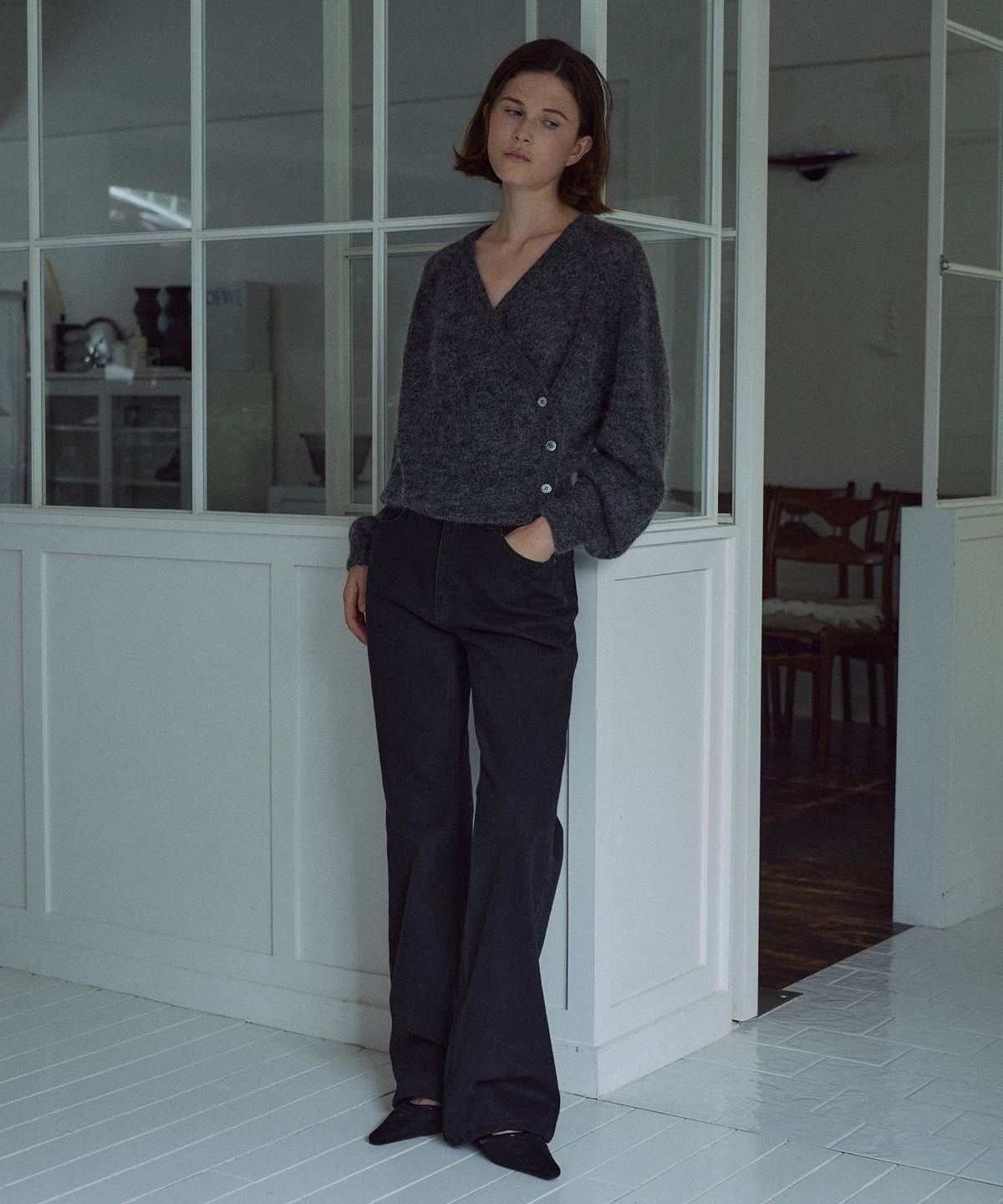 라메레이(LAMEREI) [기장선택]Semi Boot-cut Denim Pants[LMBFAU24DN4123]-Black