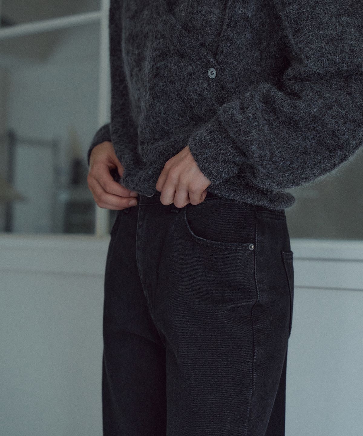 라메레이(LAMEREI) [기장선택]Semi Boot-cut Denim Pants[LMBFAU24DN4123]-Black