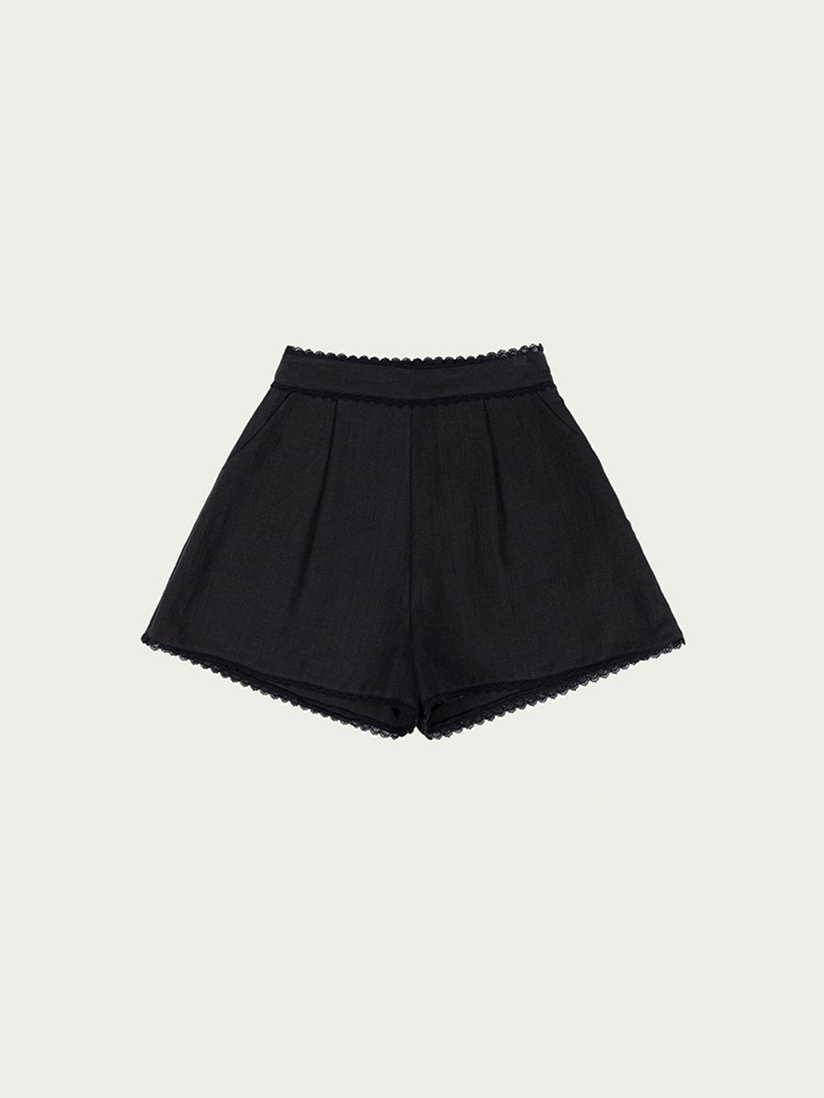 사사에오르빗(SASAEORBIT) Linen Lace Shorts Black