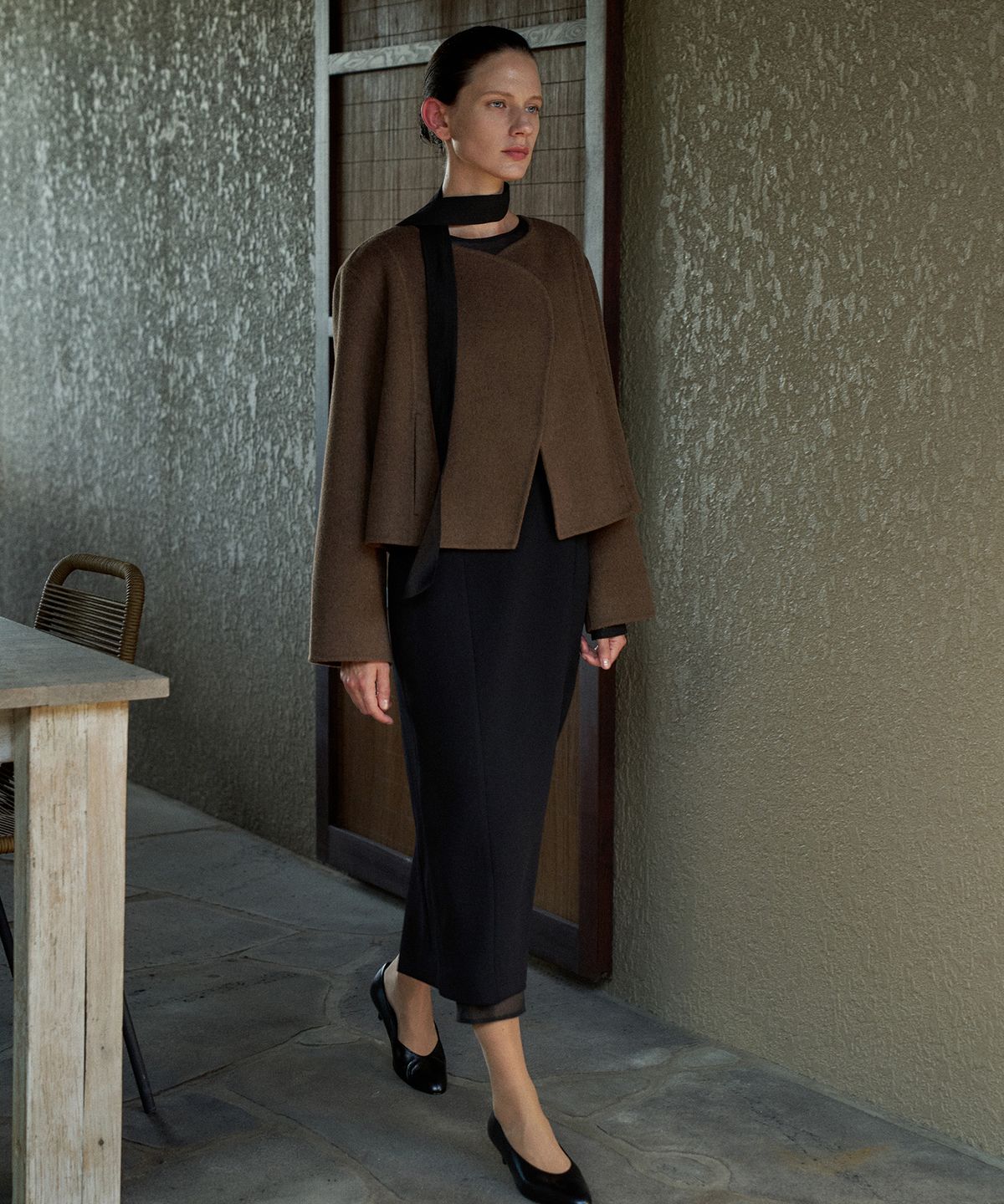 라메레이(LAMEREI) Curve Detail Short Handmade Jacket[LMBEWI23CT701]-Brown Melange