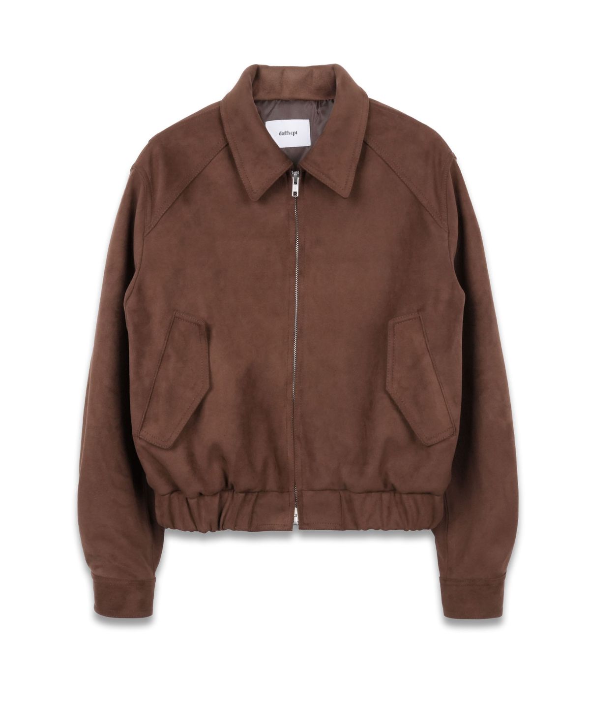 도프셉(DOFFSEPT) Vegan Leather Suede Crop Bomber in Mocha