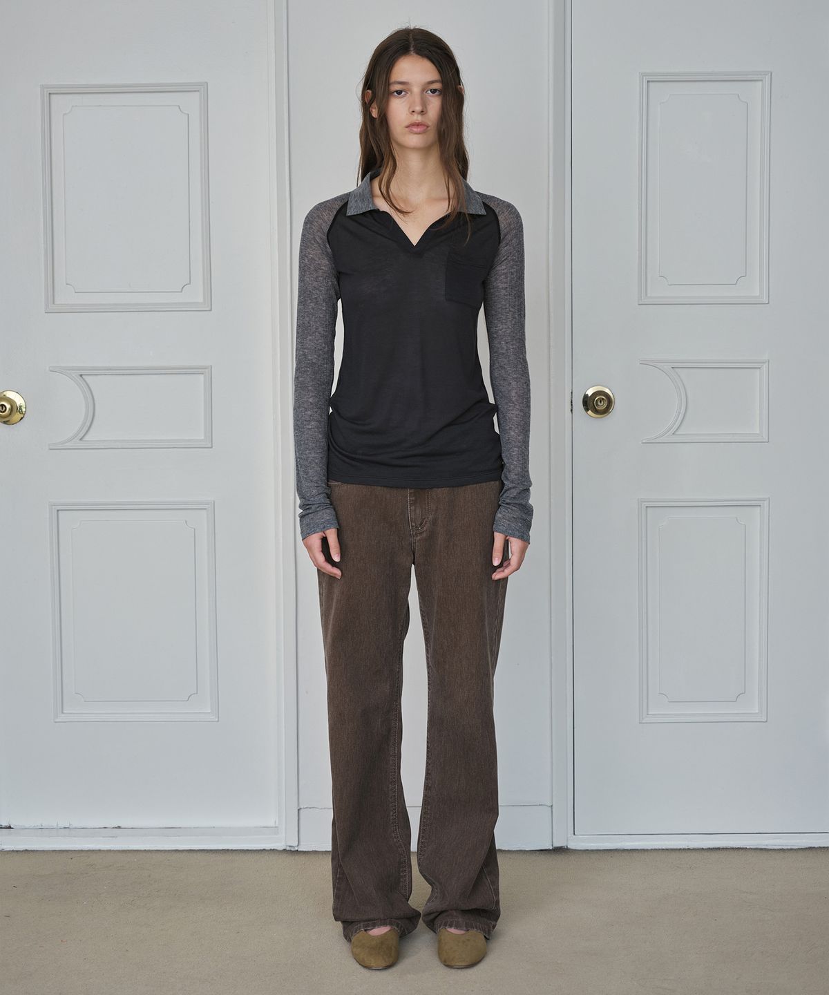 시메트릭 퍼센트(SYMMETRICPERCENT) Open Collar Long Sleeve / Charcoal