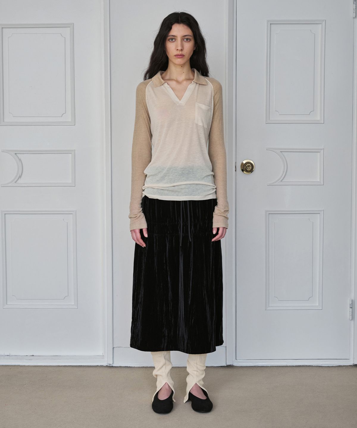시메트릭 퍼센트(SYMMETRICPERCENT) Open Collar Long Sleeve / Beige