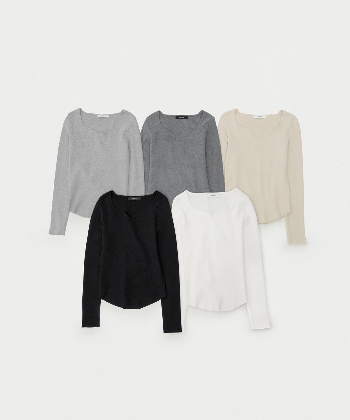 몽돌(MONGDOL) 하트 넥 슬림 골지 니트 MDKT120_5 Colors