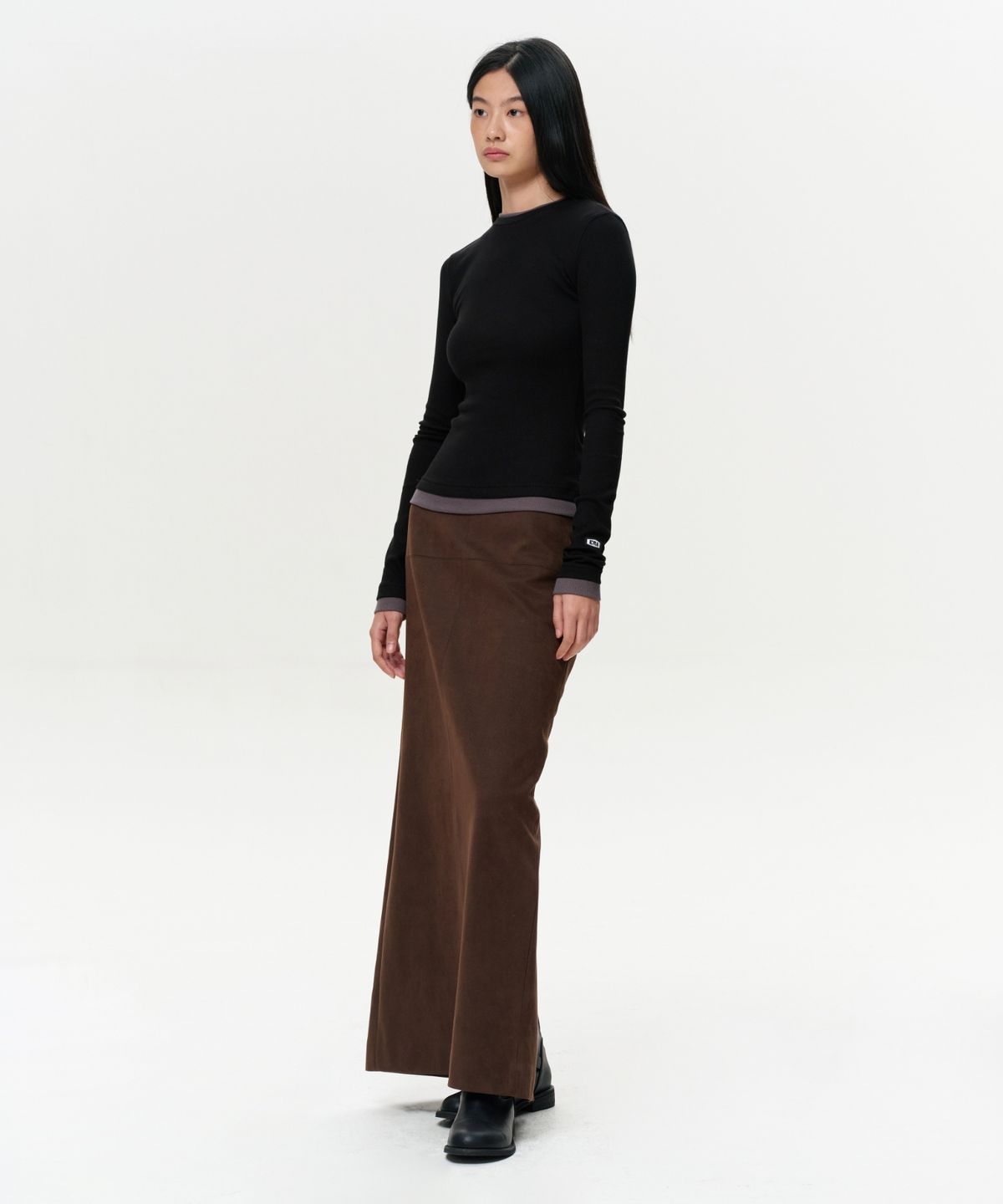 이알에이(ERA) WOMEN COLOR LAYERED SLIM RIB T - SMOKY BLACK