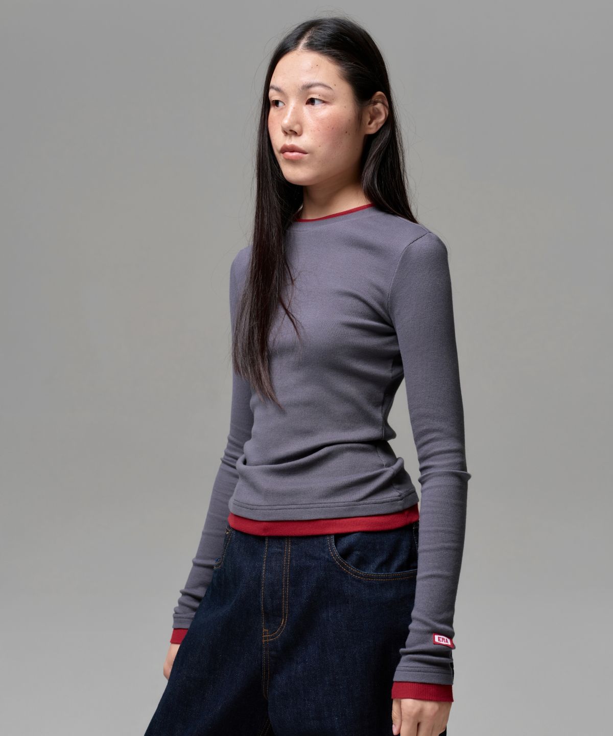이알에이(ERA) WOMEN COLOR LAYERED SLIM RIB T - ASH BERRY