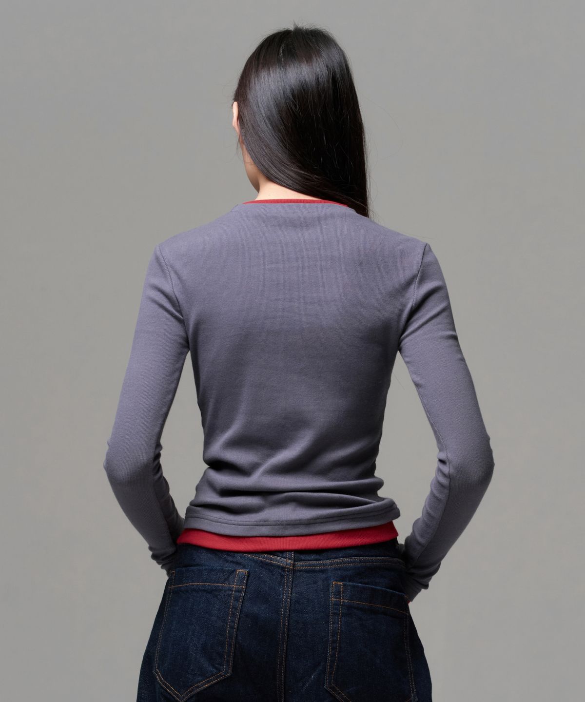 이알에이(ERA) WOMEN COLOR LAYERED SLIM RIB T - ASH BERRY