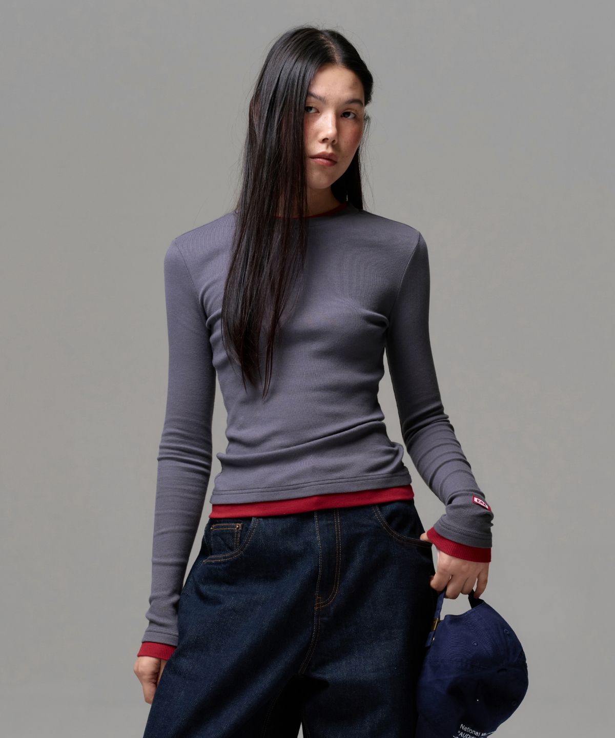 이알에이(ERA) WOMEN COLOR LAYERED SLIM RIB T - ASH BERRY