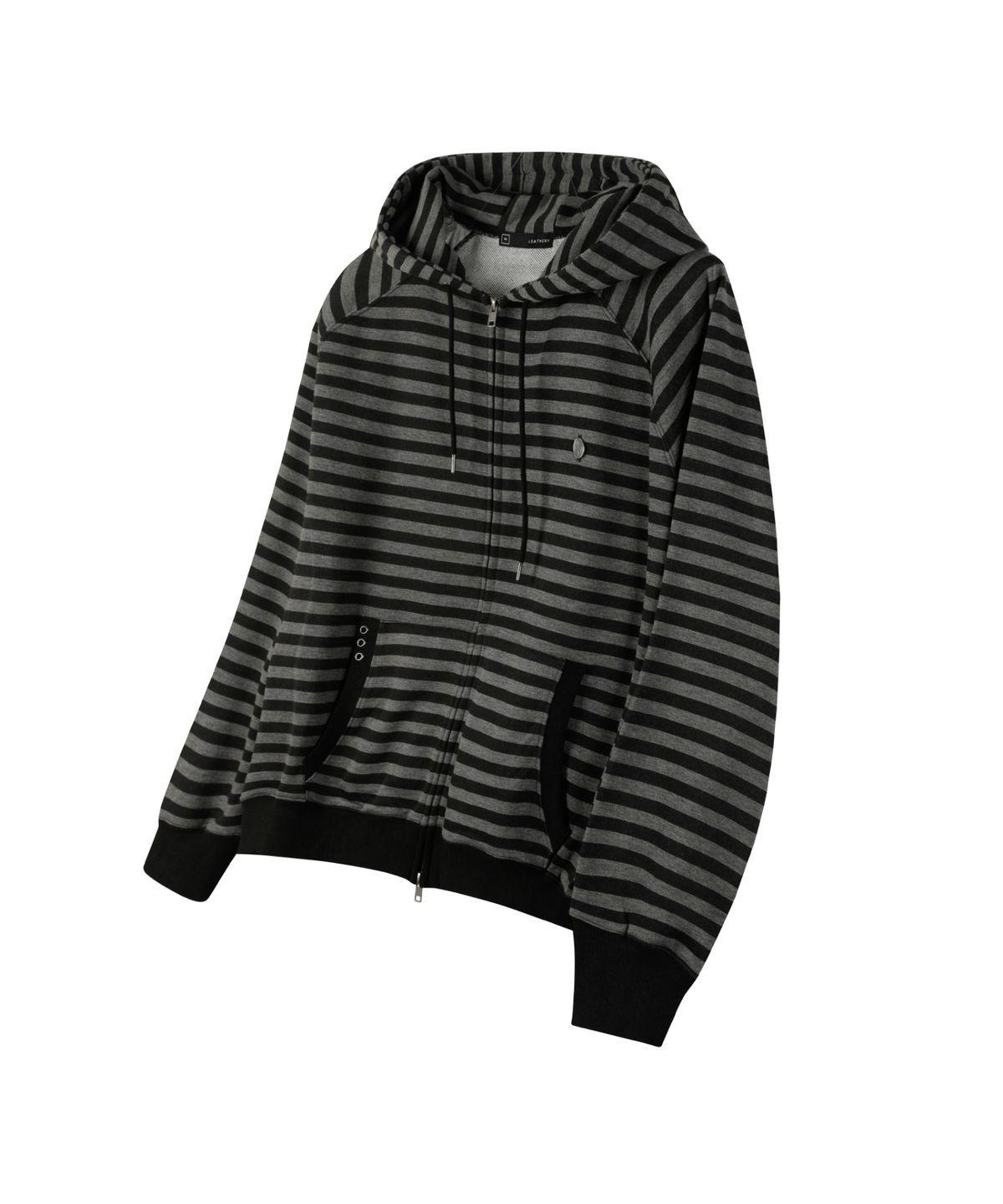 레더리(LEATHERY) 스트라이프 레글런 후디 [CHARCOAL]