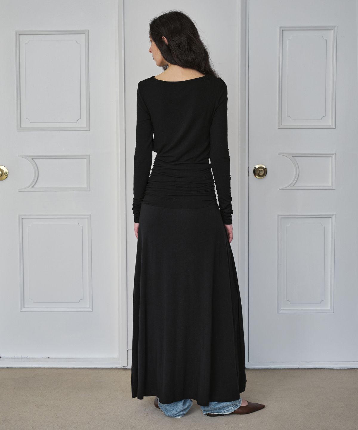 시메트릭 퍼센트(SYMMETRICPERCENT) Shirring Jersey Maxi Dress / Black
