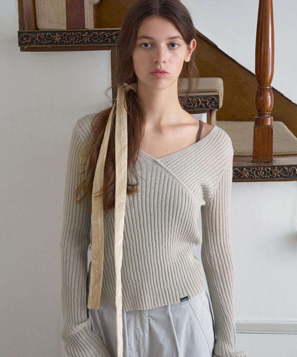 시메트릭 퍼센트(SYMMETRICPERCENT) Velour Skinny Tie / Beige