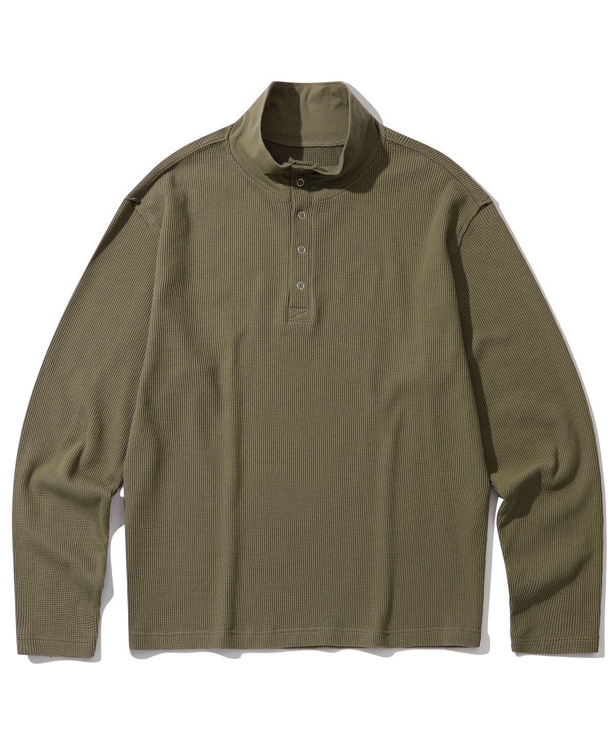 세컨모놀로그(SECONDMONO) 컷오프 와플 하이넥 롱슬리브 [KHAKI]_SETS052KHAKI