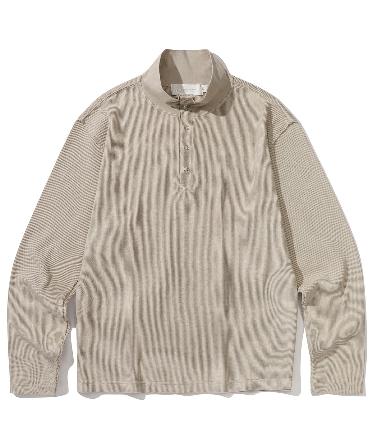 세컨모놀로그(SECONDMONO) 컷오프 와플 하이넥 롱슬리브 [BEIGE]_SETS052BEIGE