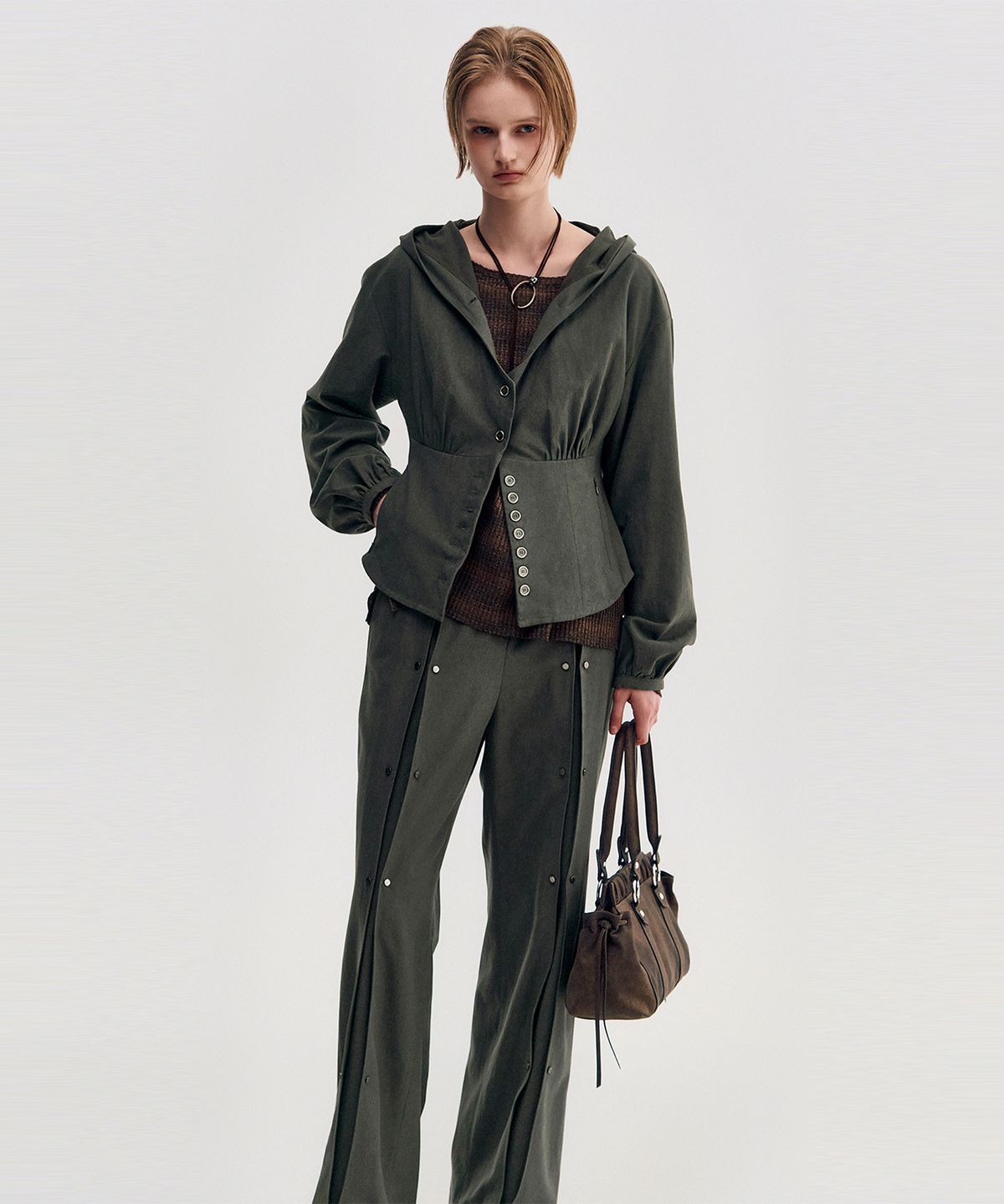 킴지수(KIMZISU) Button Up Volume Hood Jumper _ KHAKI