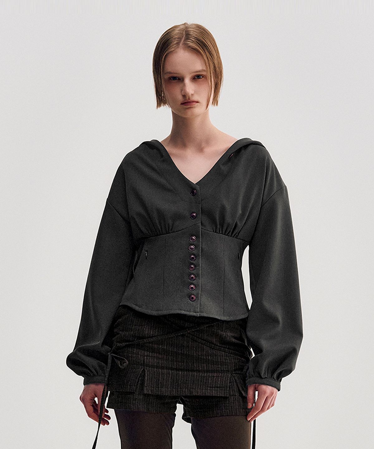 킴지수(KIMZISU) Button Up Volume Hood Jumper _ GREY