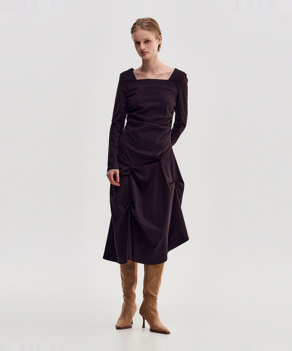킴지수(KIMZISU) DOZI - Pinched Long Sleeve Dress _ BURGUNDY