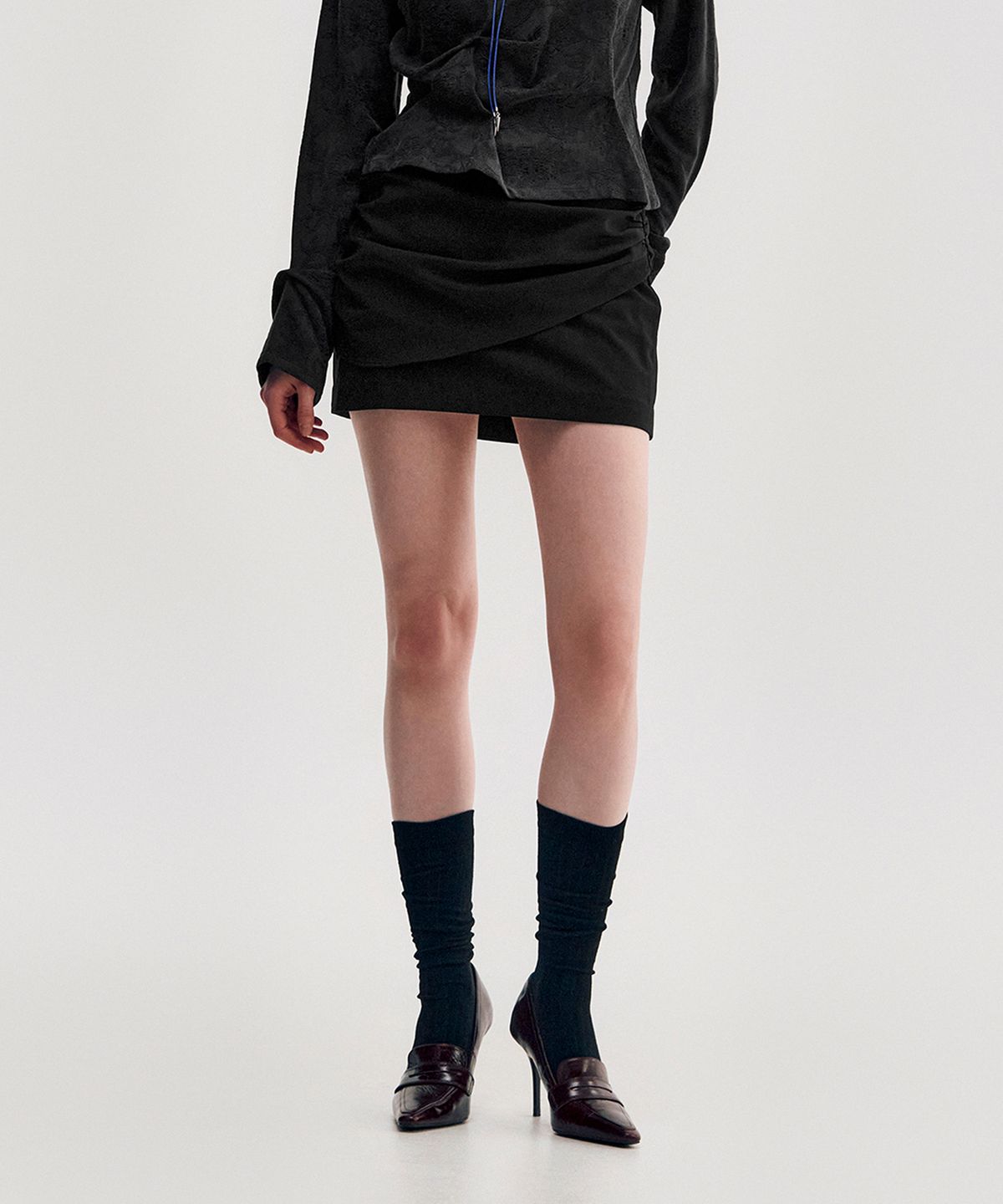 킴지수(KIMZISU) Drape Layered Mini Skirt _ BLACK