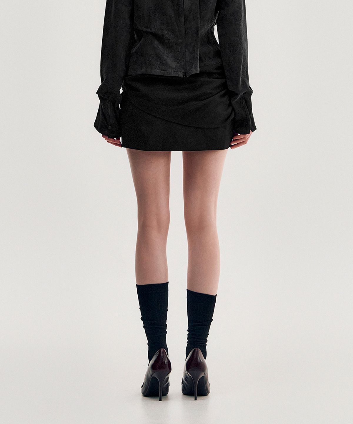 킴지수(KIMZISU) Drape Layered Mini Skirt _ BLACK