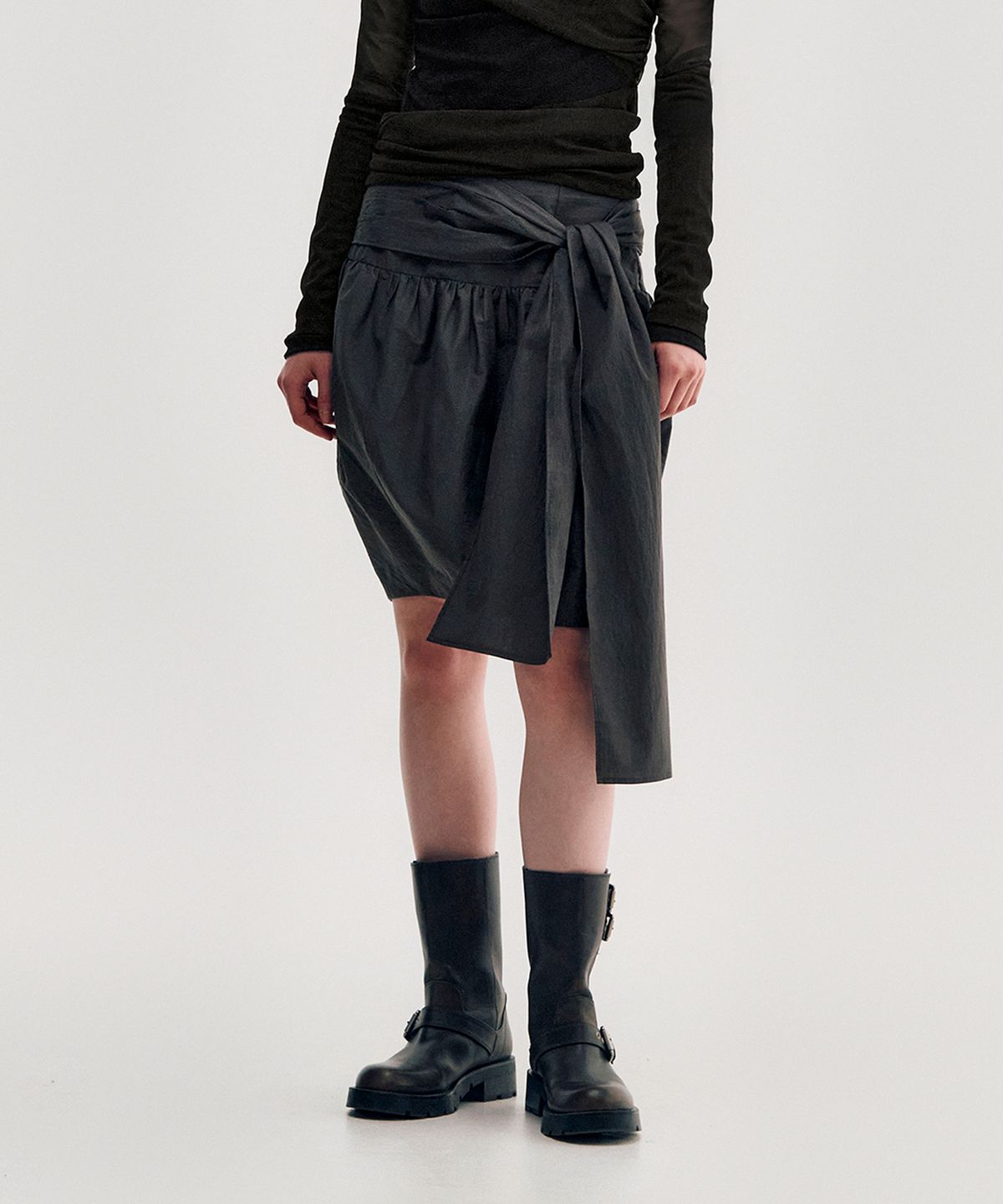 킴지수(KIMZISU) Pleated Tie Volume Skirt _ GREY