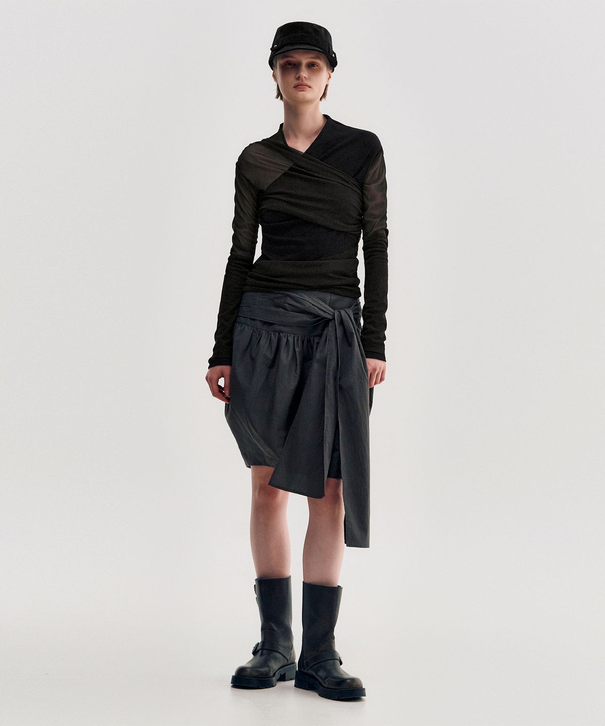 킴지수(KIMZISU) Pleated Tie Volume Skirt _ GREY