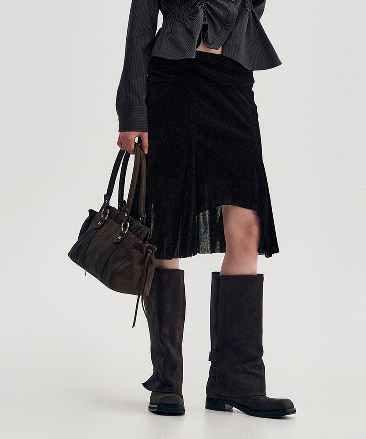 킴지수(KIMZISU) Velvet Jersey Gored Skirt _ BLACK