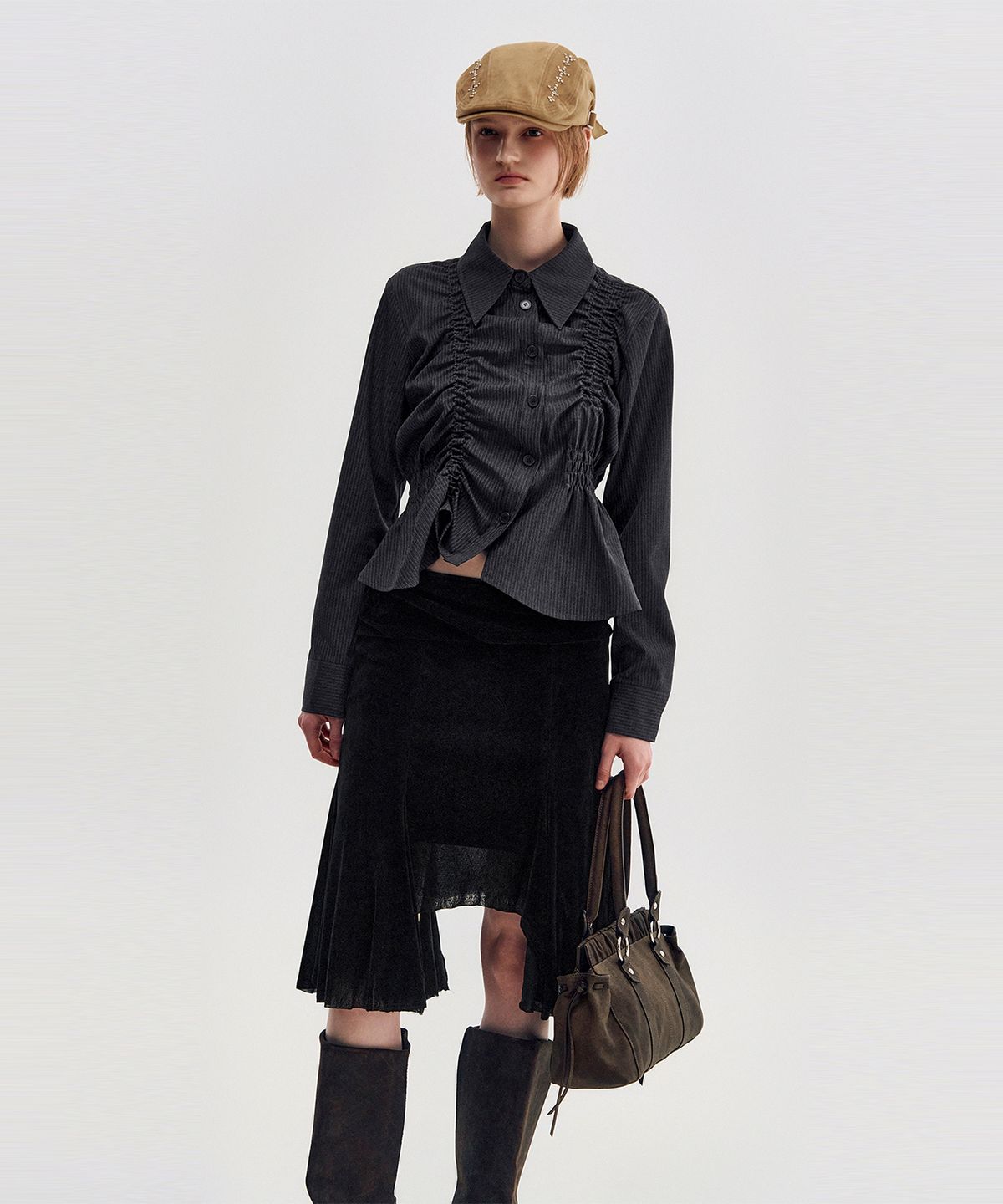 킴지수(KIMZISU) Velvet Jersey Gored Skirt _ BLACK