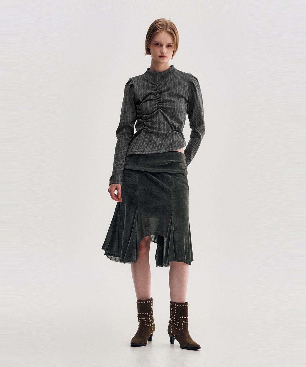킴지수(KIMZISU) Velvet Jersey Gored Skirt _ GREY