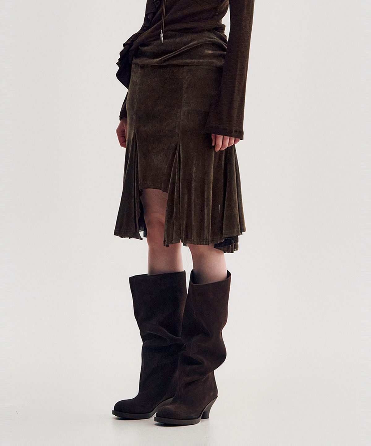 킴지수(KIMZISU) Velvet Jersey Gored Skirt _ BROWN