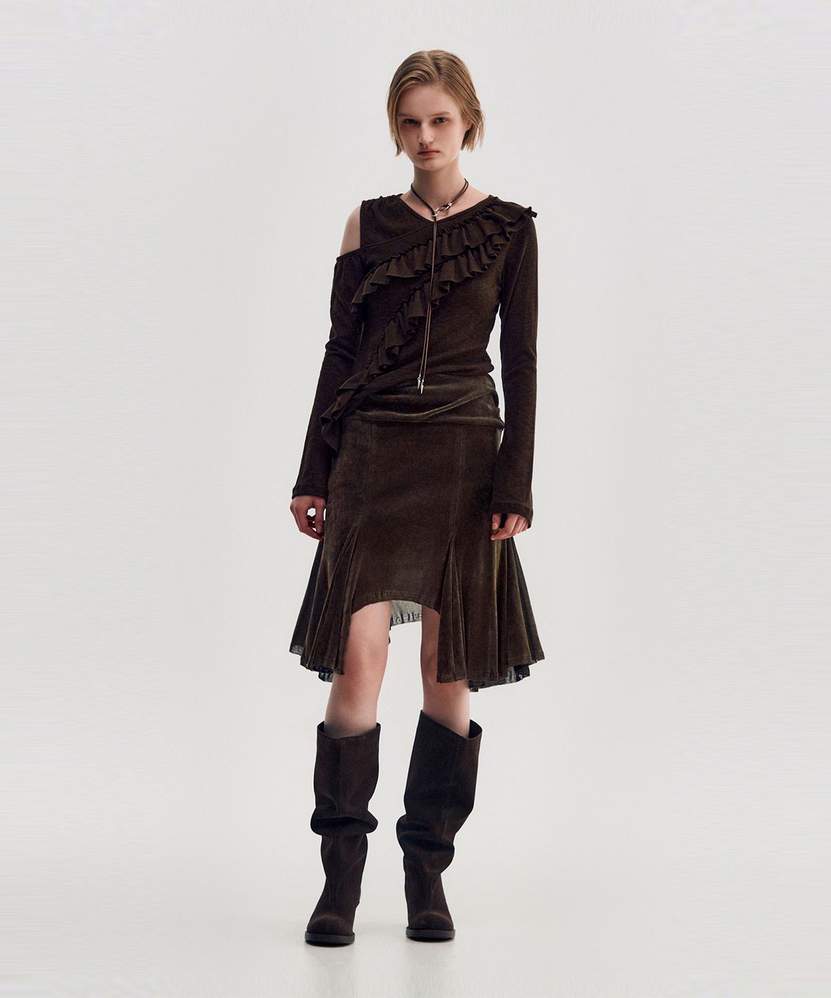 킴지수(KIMZISU) Velvet Jersey Gored Skirt _ BROWN