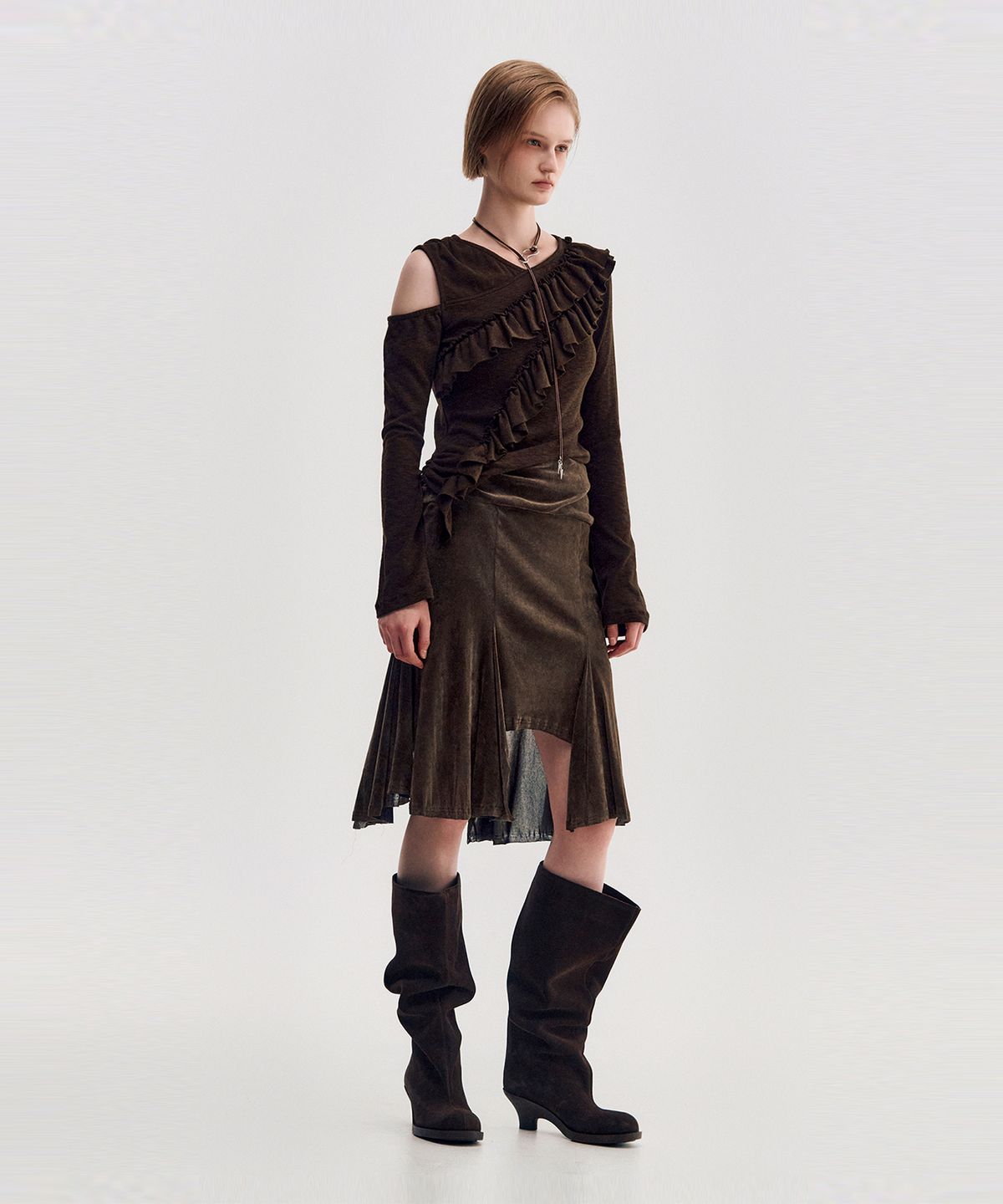 킴지수(KIMZISU) Velvet Jersey Gored Skirt _ BROWN
